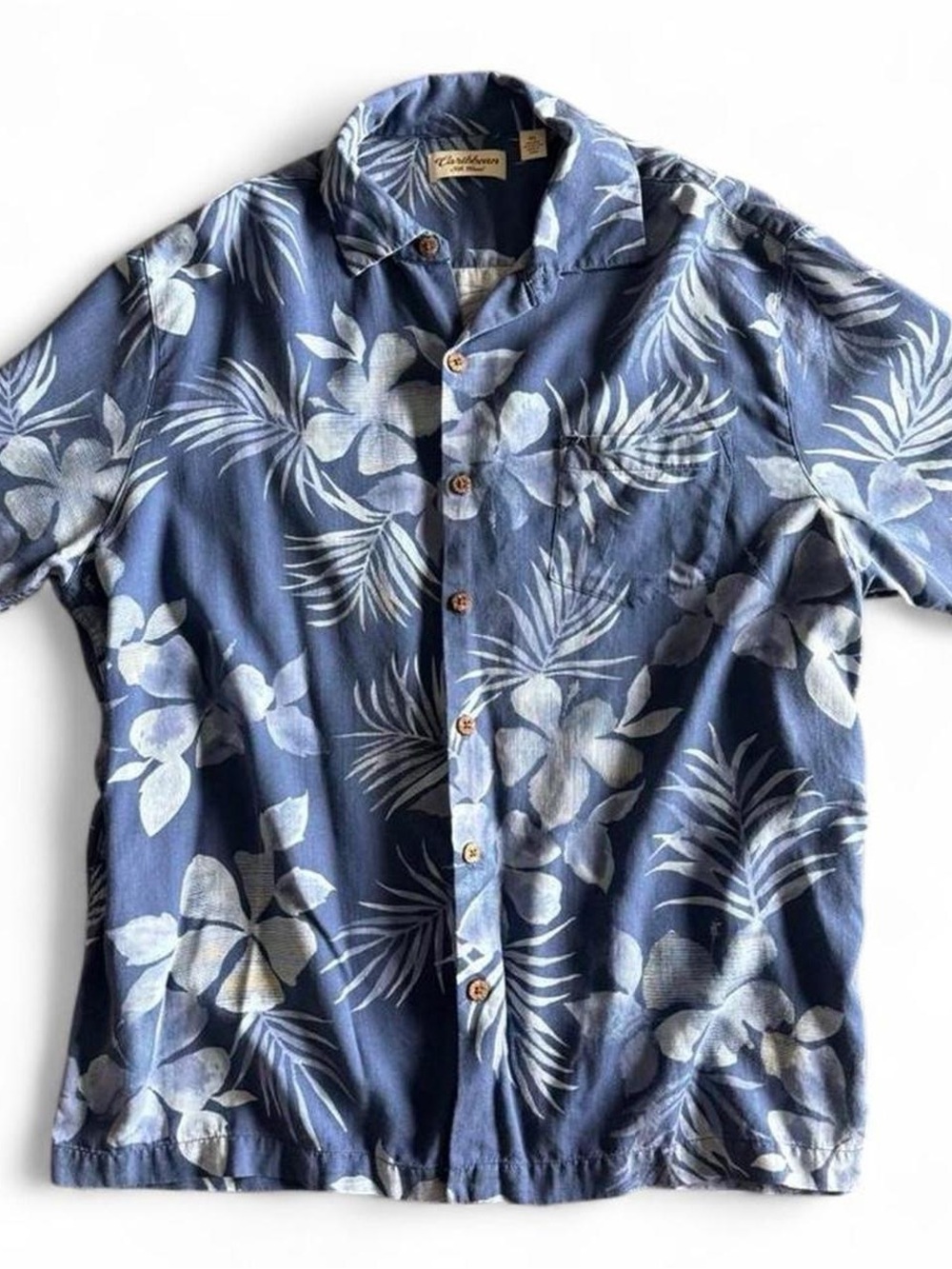 Vintage Caribbean silk blend blue floral button down Hawaiian shirt - y2k resort